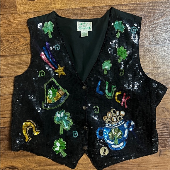 The Quacker Factory • Size 1X-Large • Black/Green• Sequins • Irish Charm • Vest - Picture 3 of 11
